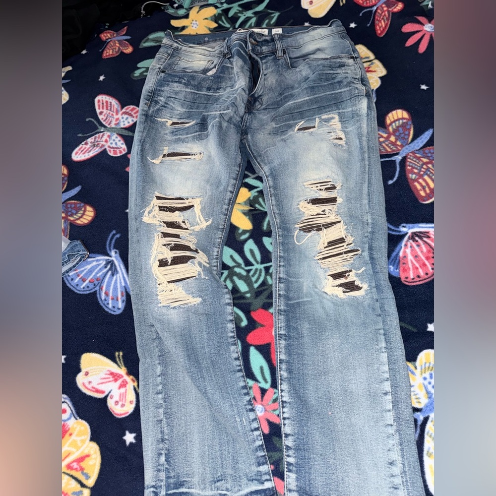 Revolution Men's Ripped Blue Jeans - Picture 4 of 5